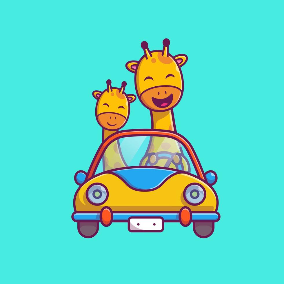 Cute Giraffe Riding Car Cartoon Vector Icon Illustration.  Animal Transportation Icon Concept Isolated Premium Vector.  Flat Cartoon Style