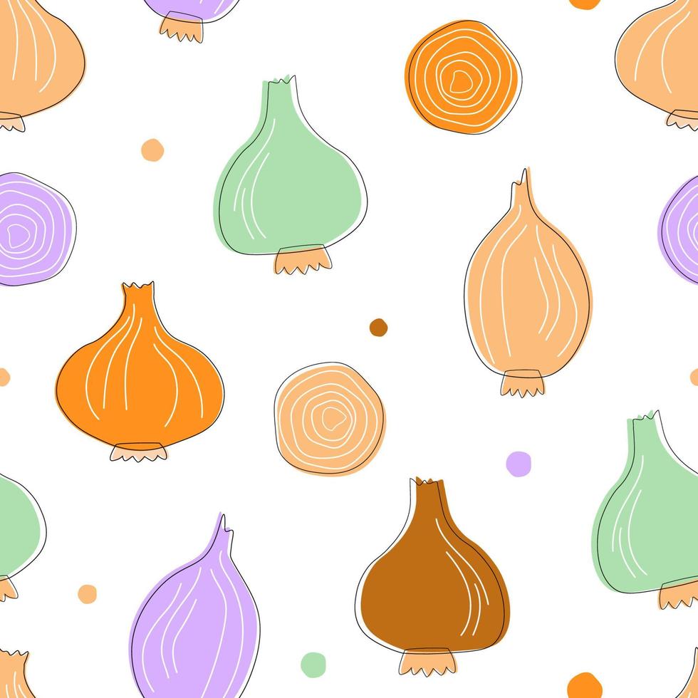 Seamless pattern with an onion. Vegetable plant vegetable natural pattern. Vector graphics.