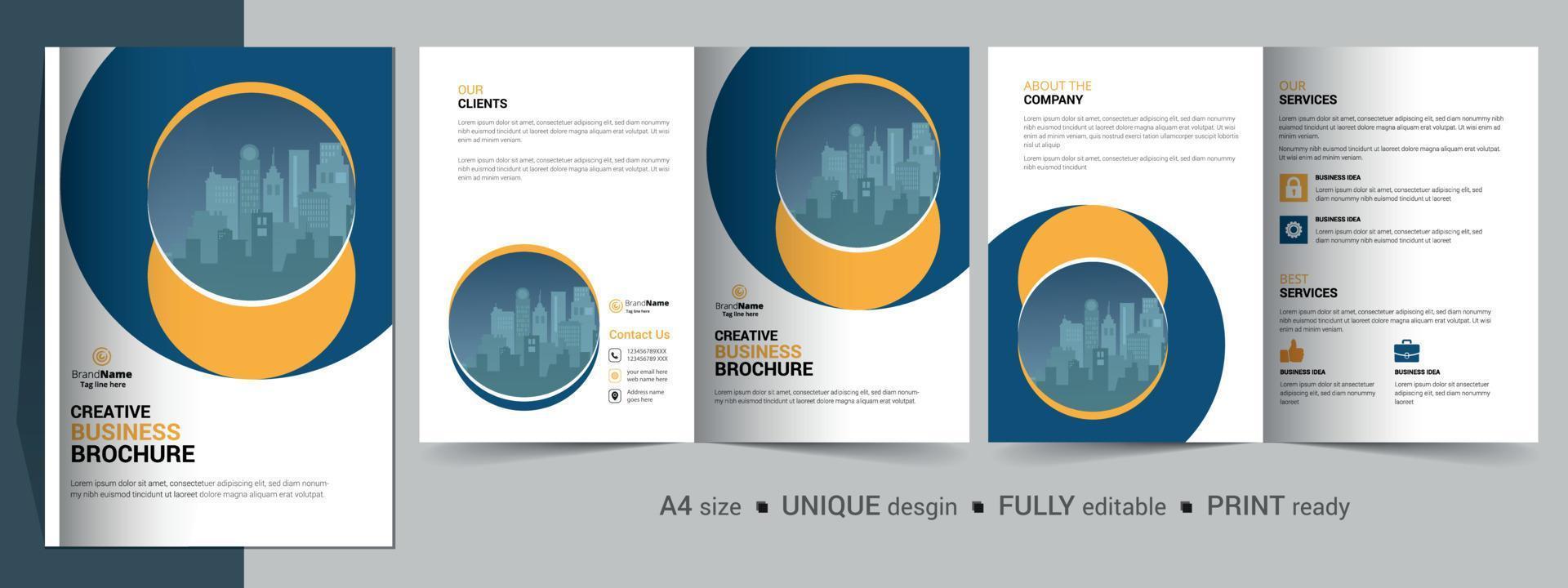 Bifold Brochure Design Template for Your Company, Corporate, Business, Advertising, Marketing, Agency, and Internet Business. vector