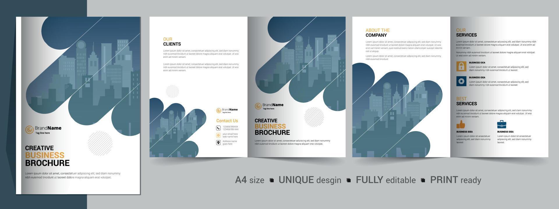 plantilla de diseño de folleto bifold para su empresa, empresa, negocio, publicidad, marketing, agencia y negocios en Internet. vector