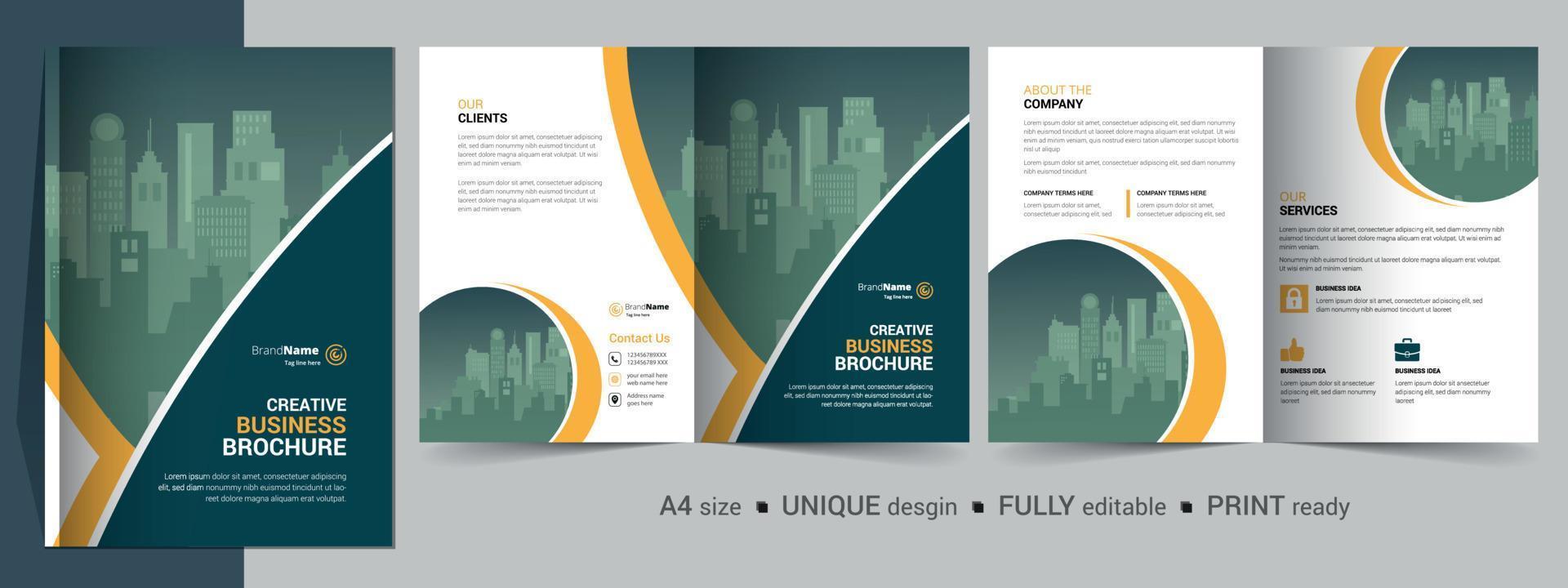 plantilla de diseño de folleto bifold para su empresa, empresa, negocio, publicidad, marketing, agencia y negocios en Internet. vector