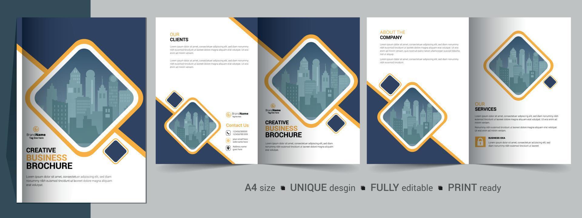 Bifold Brochure Design Template for Your Company, Corporate, Business, Advertising, Marketing, Agency, and Internet Business. vector