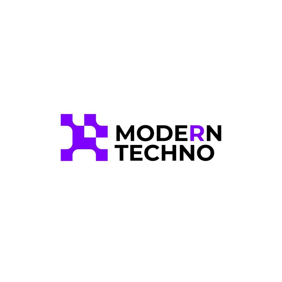 abstract letter r tech flat modern logo design vector
