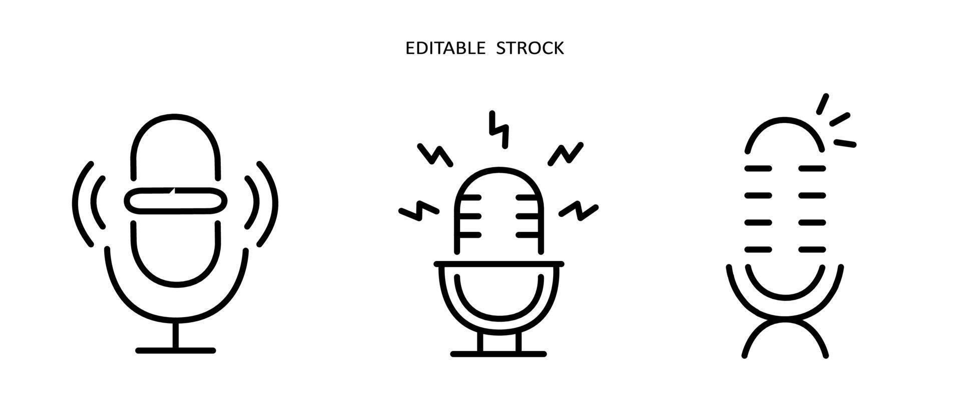 Microphone outline icon set. Voice record simbols. Audio mic logo vector