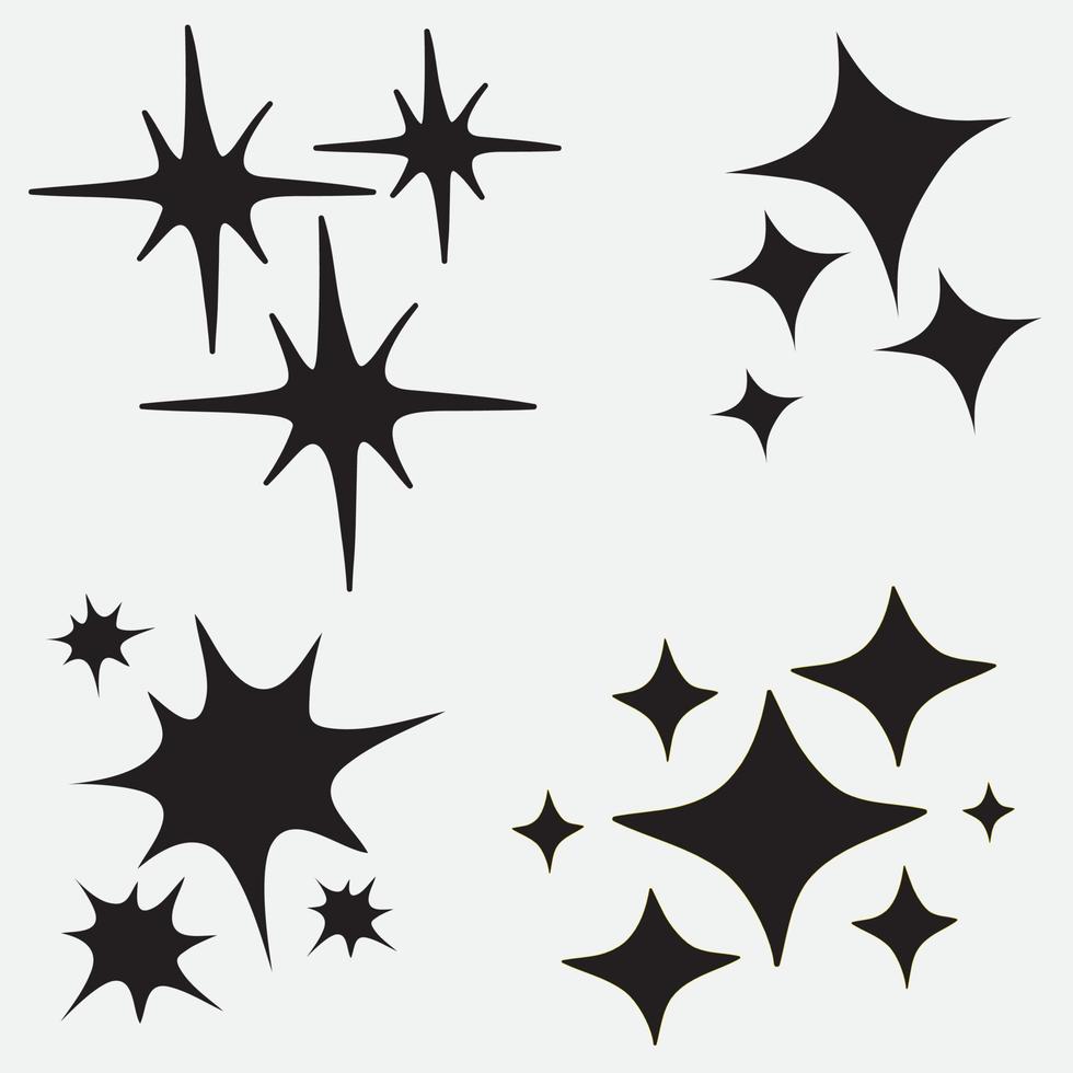doodle set of vector stars sparkle icon, clean surface icon. Glowing light effect stars and shining burst. isolated on white background. vector illustration