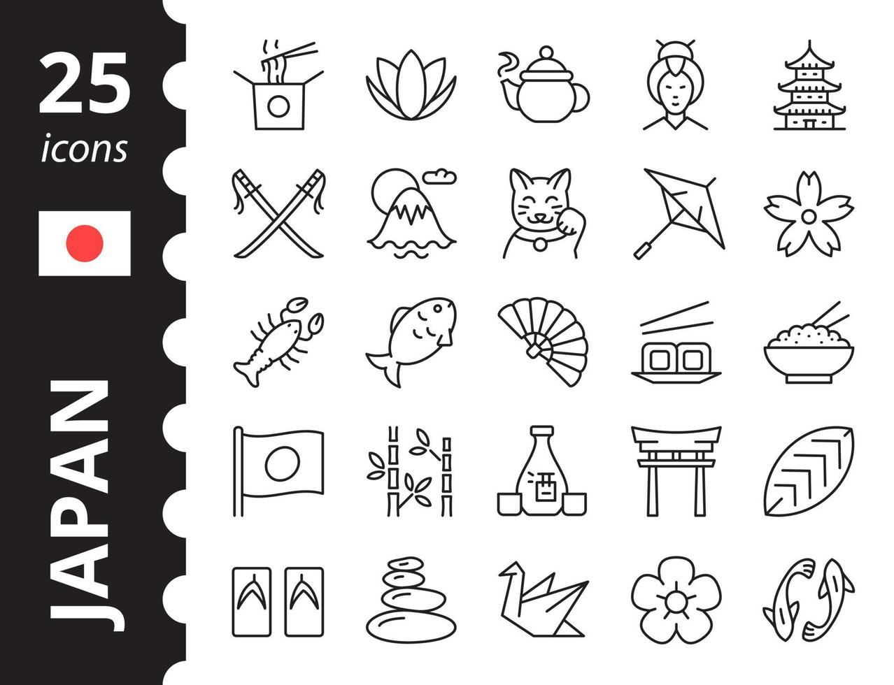 Japan icons set. Symbols in simple linear style. vector