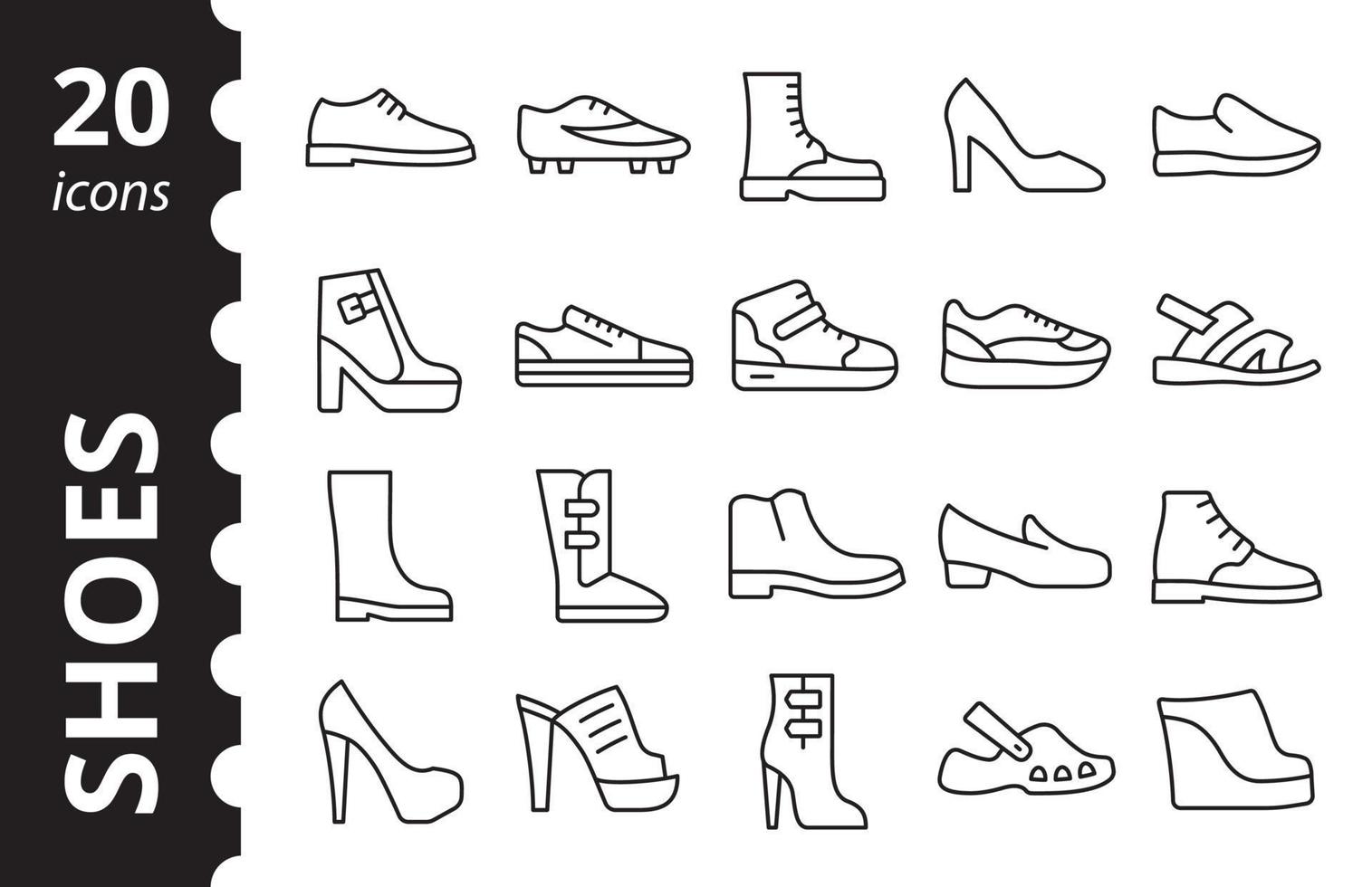 Shoe icon set. Minimalist outline vector symbols. Simple line signs for fashion application.