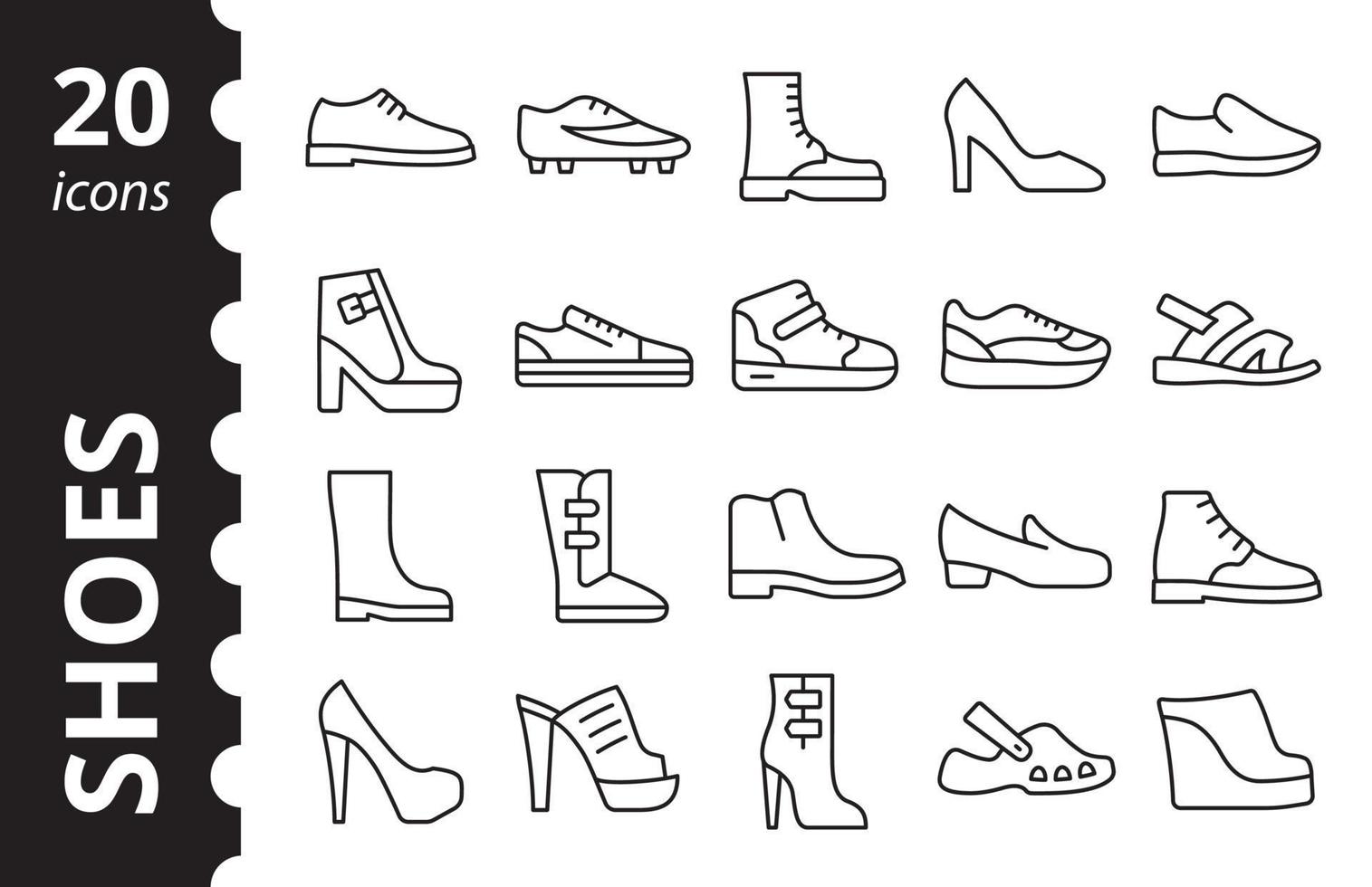 conjunto de iconos de zapatos. símbolos vectoriales de contorno minimalista. signos de línea simples para aplicaciones de moda. vector