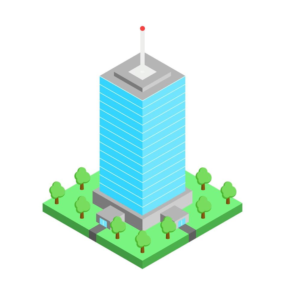 Isometric city building apartment, office, business center or store. Vector architecture icon.