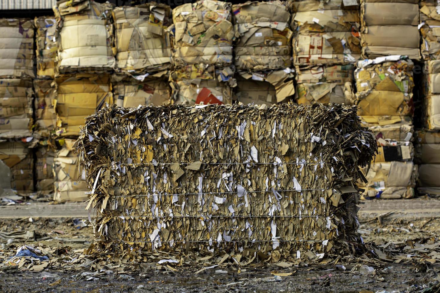 Paper pile and piece of cardboard at the recycle photo