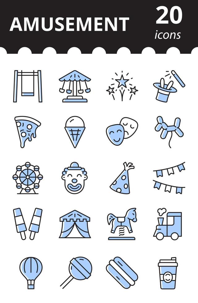 Amusement linear icons. Entertainment concept. Collection vector symbols.