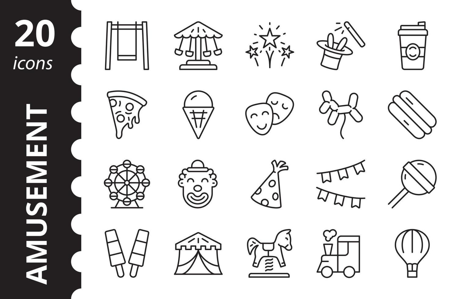 Amusement park linear icons. Entertainment concept. Collection vector symbols.