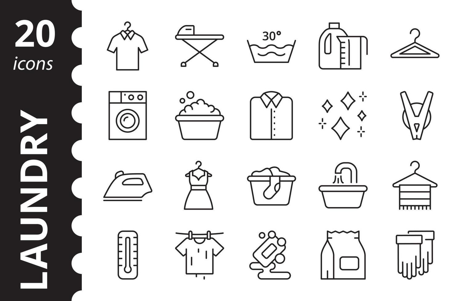 Laundry linear icons set. Concept of laundry service. Washing symbol collection. Simple vector signs.