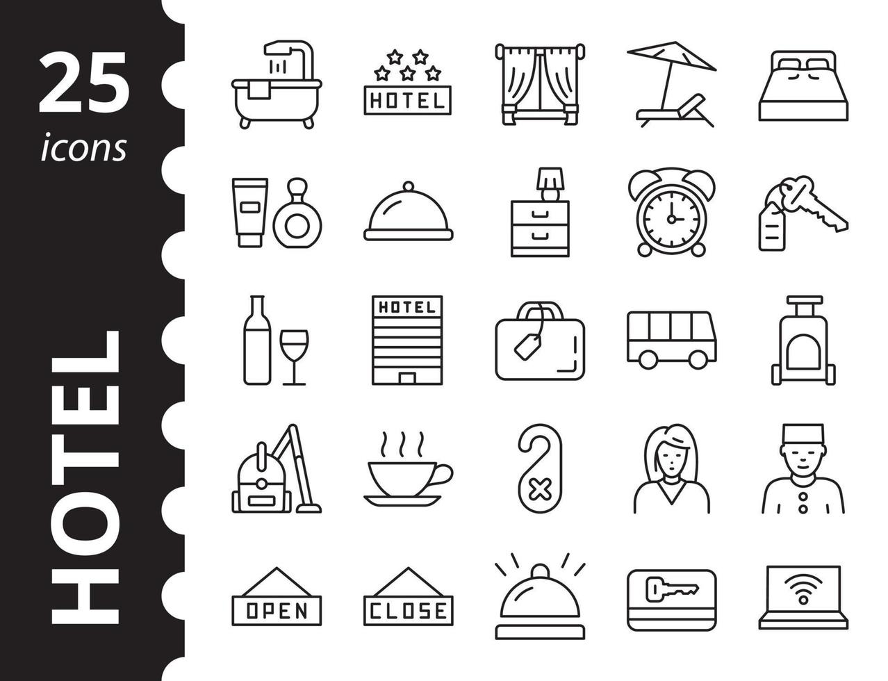 iconos de hoteles. esbozar la colección de símbolos web. vector