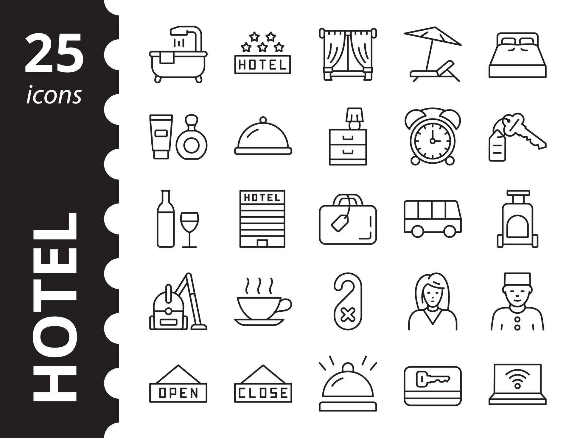 Hotel icons. Outline web symbols collection. 6739808 Vector Art at Vecteezy