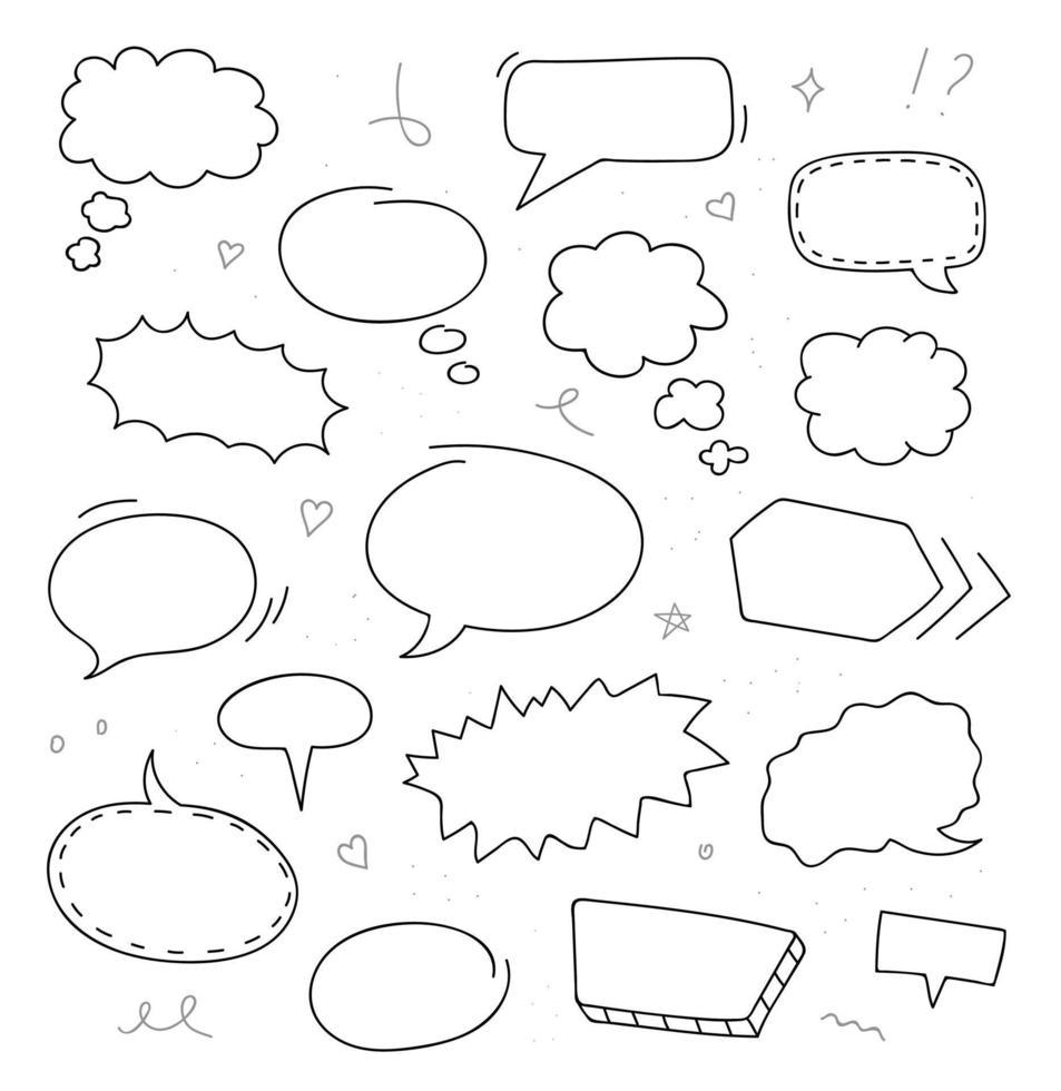 conjunto de burbujas de discurso dibujadas a mano. bosquejo del garabato. ilustración vectorial vector
