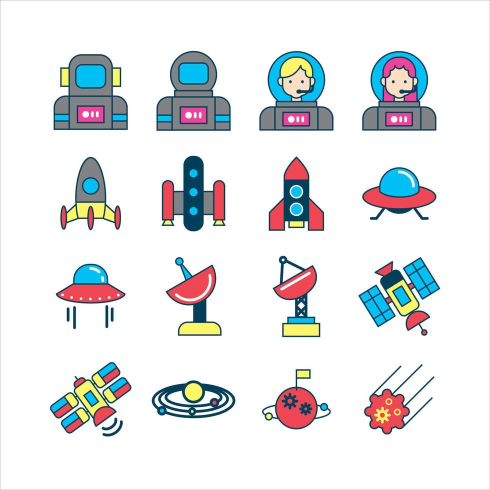 paquete de colección de iconos planos de astronauta. vectores de diseño sencillo