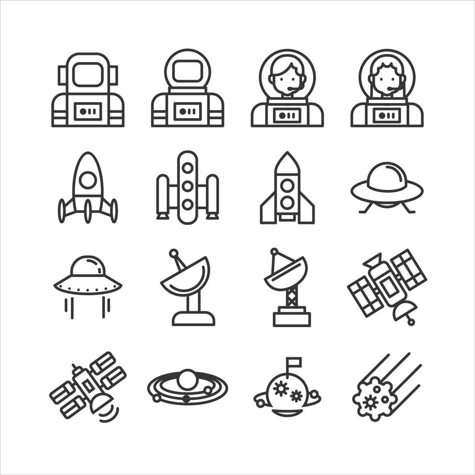 paquete de colección de iconos de línea plana de astronauta. vectores de diseño sencillo