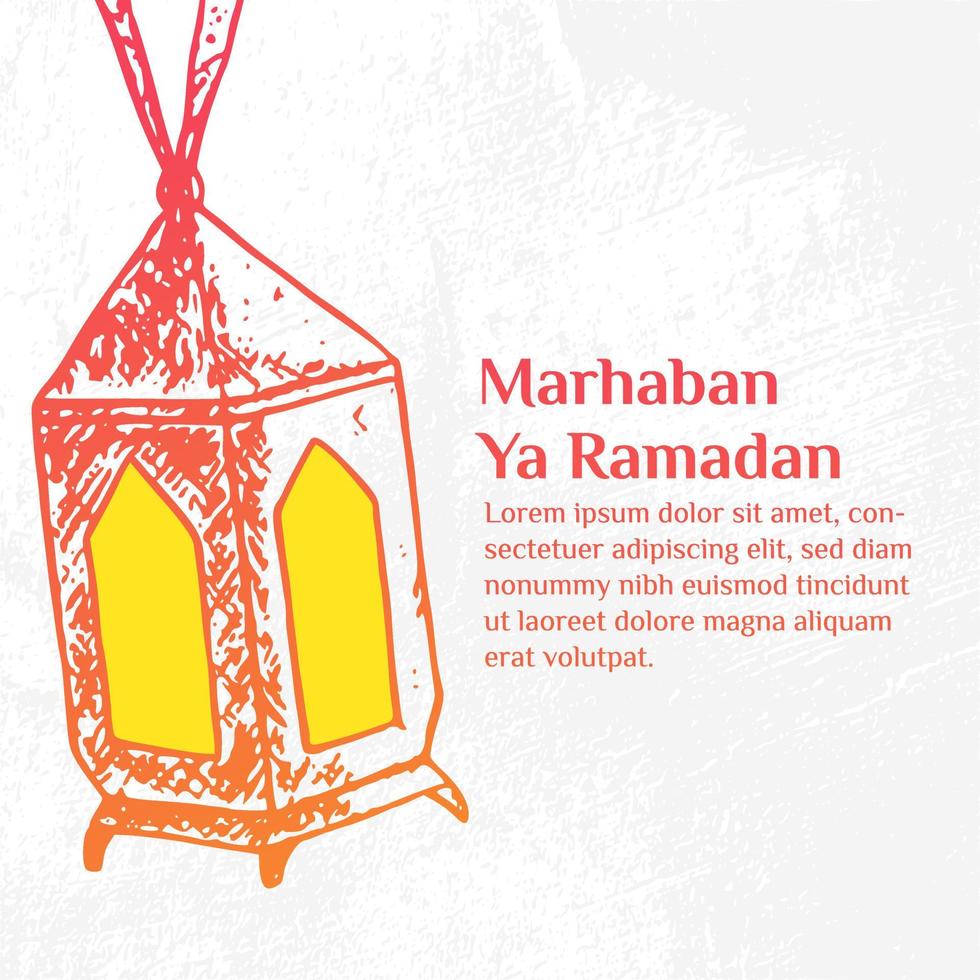 Ramadan Mubarak Illustration With Lantern Concept. Hand Drawn Sketch Style vector