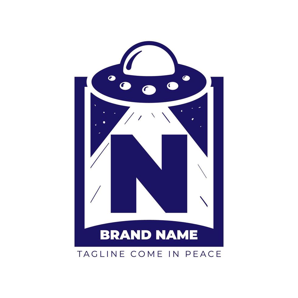 letter N UFO illustration for tee shirt and initial vector logo design