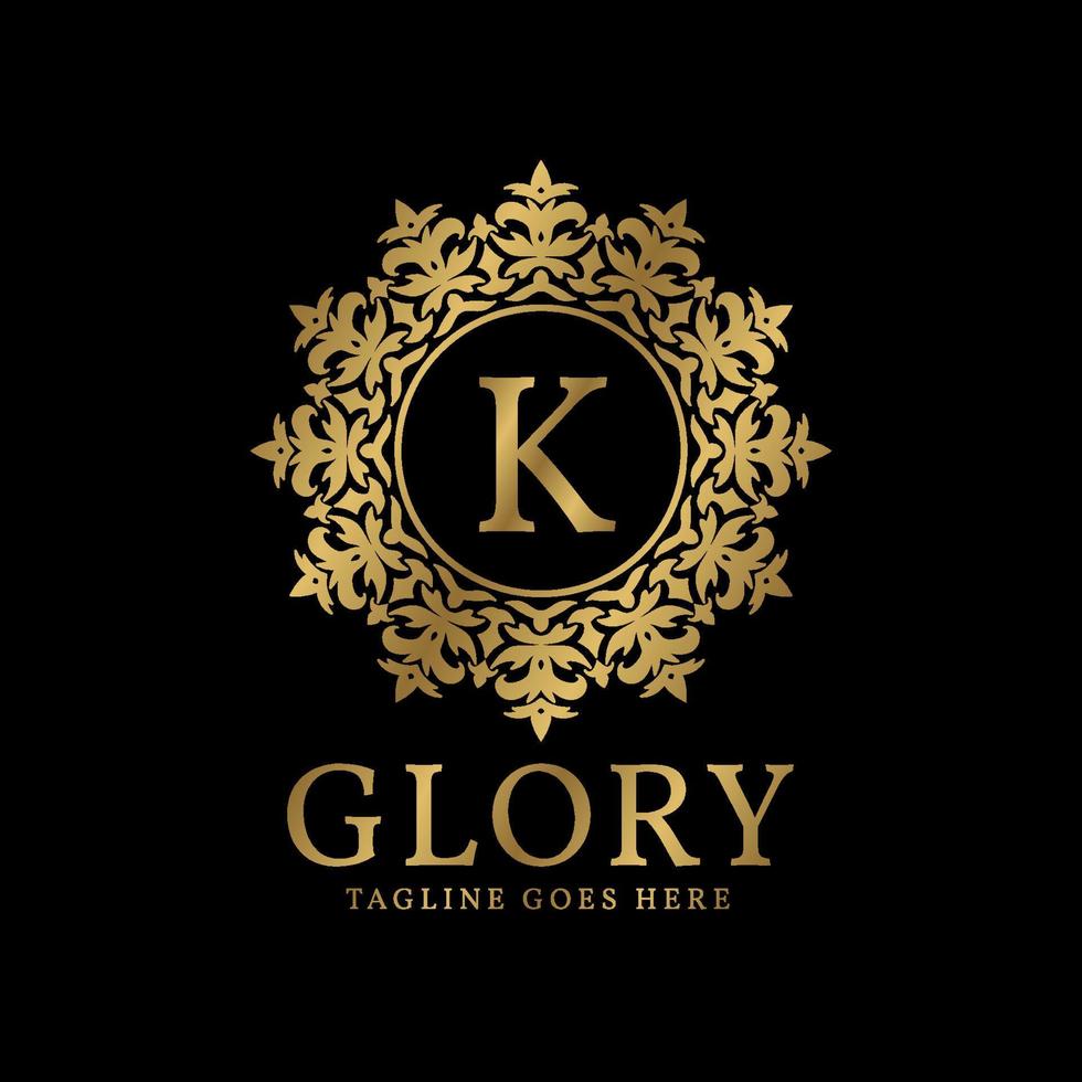 letter K glory crest luxury circular plants vintage vector logo design