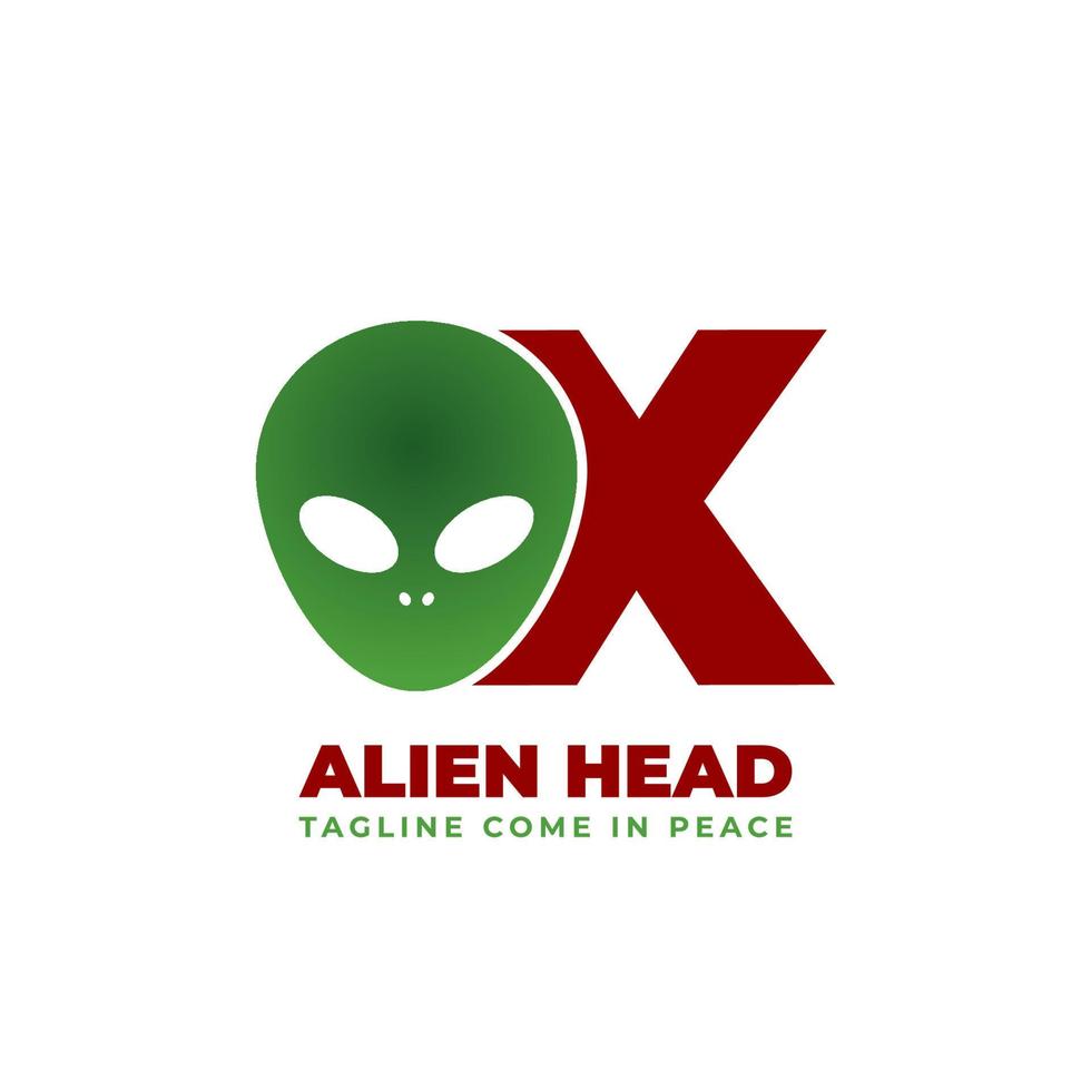 letra x diseño de logotipo de vector de cabeza alienígena