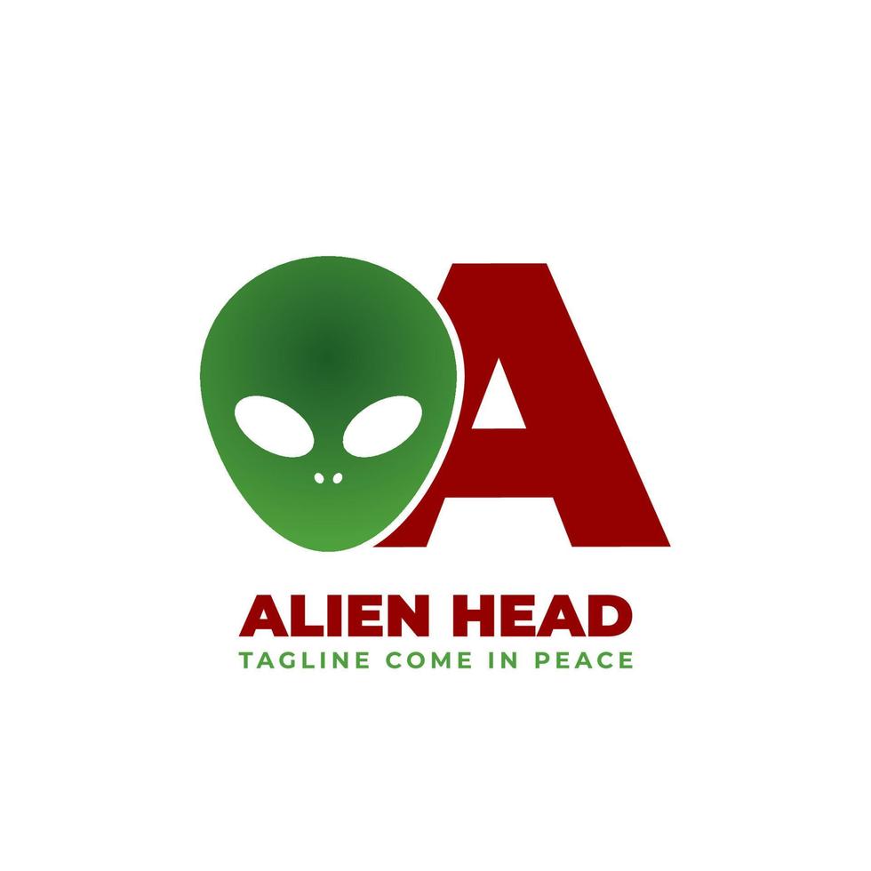 letra un diseño de logotipo de vector de cabeza alienígena