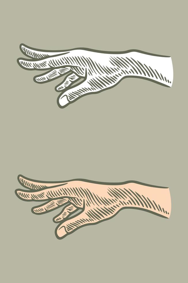 hand drawing engraving hand hi five isolated on grey background vector