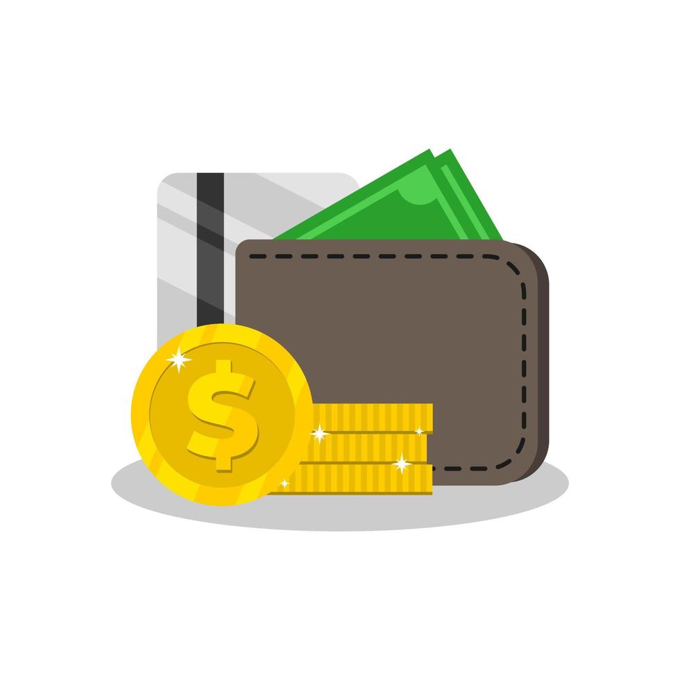 money, coins and credit card flat illustration. business vector graphic.