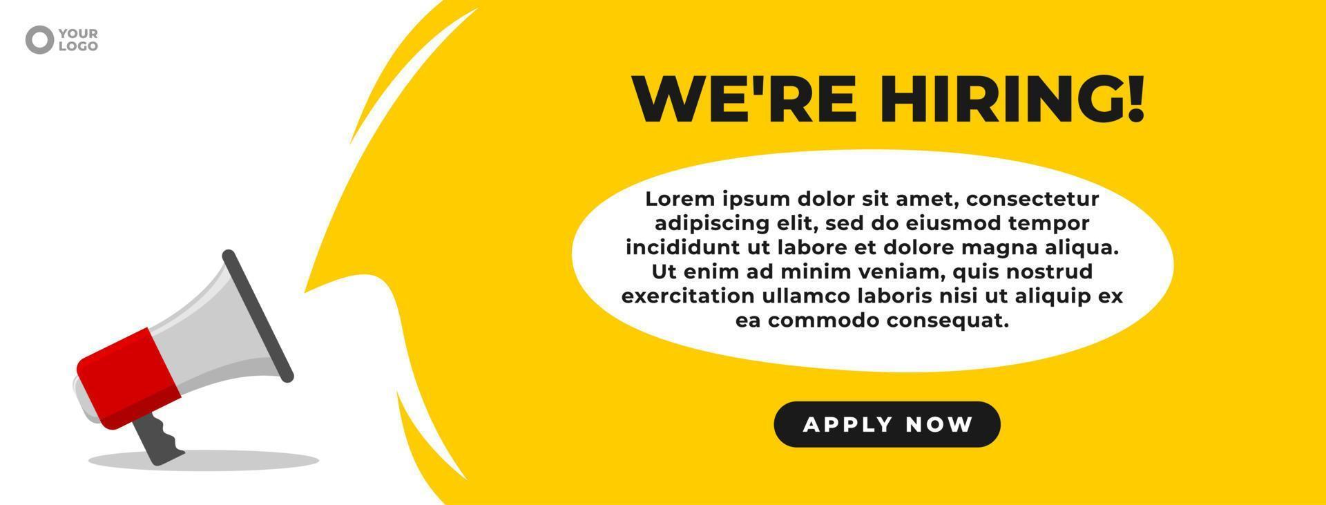 we're hiring banner with a megaphone flat vector illustration. join us, join our team vector graphic