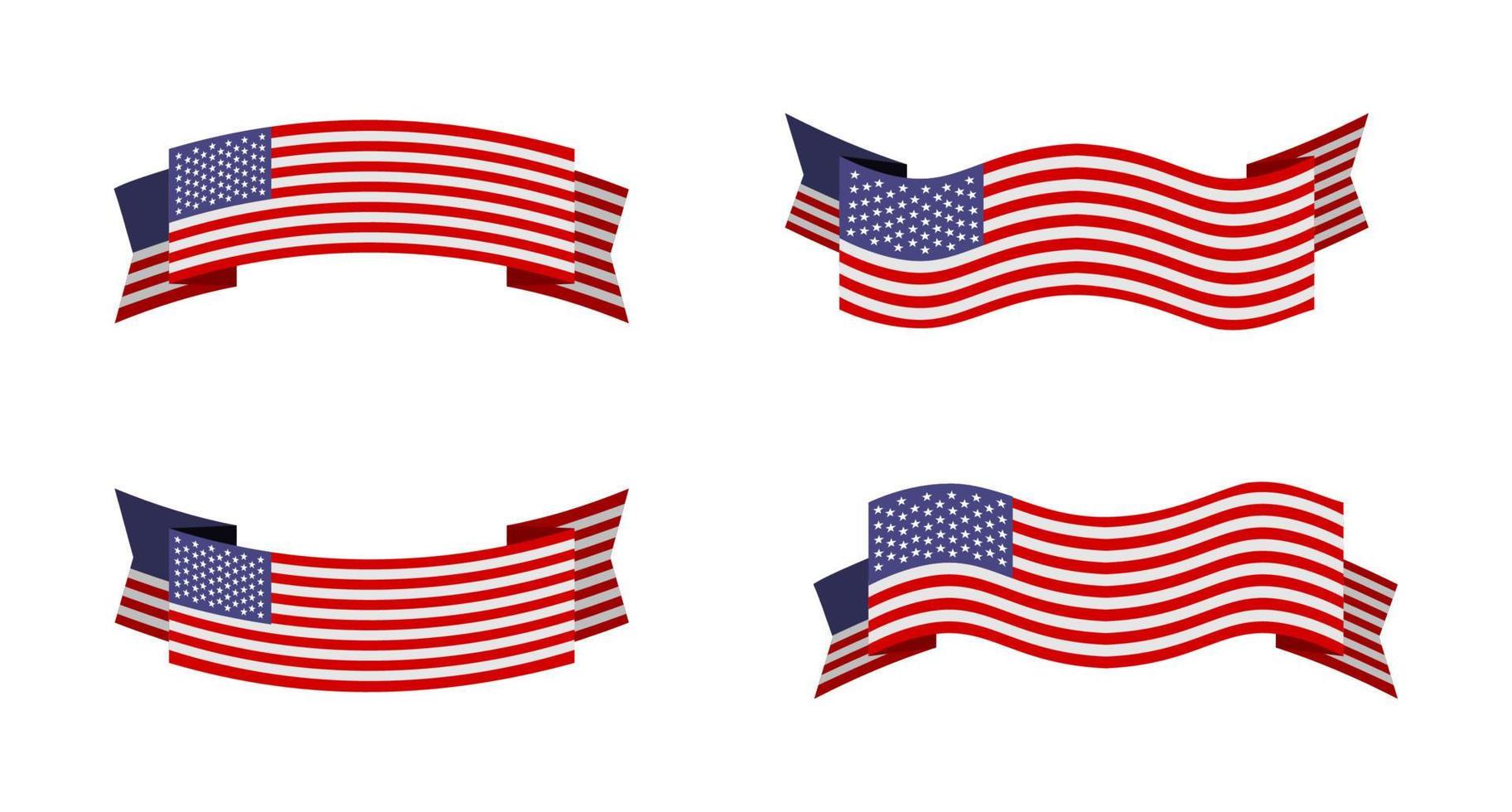 illustration of an united states of america flag with a ribbon style. america flag vector set.