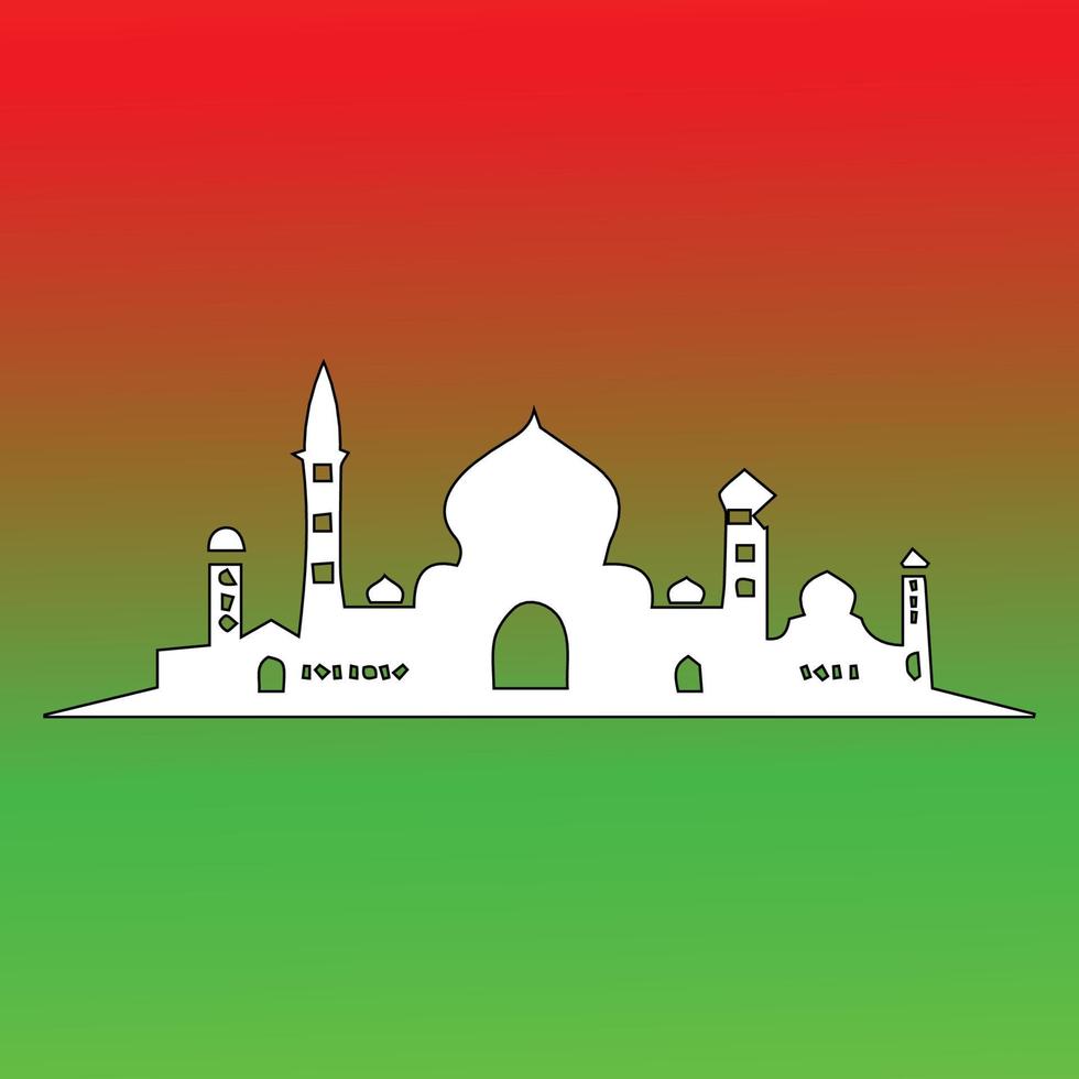 mosque illustration with red and green gradient background vector