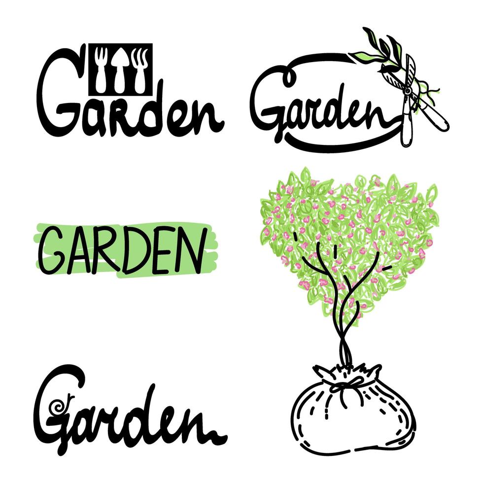 Correspondiente a pasión Llave un conjunto de logos para el jardín. emblemas, iconos y logotipos de estilo  vectorial lineal simple. accesorios de jardín estilizados, caracol y árbol  en una bolsa. 6740204 Vector en Vecteezy