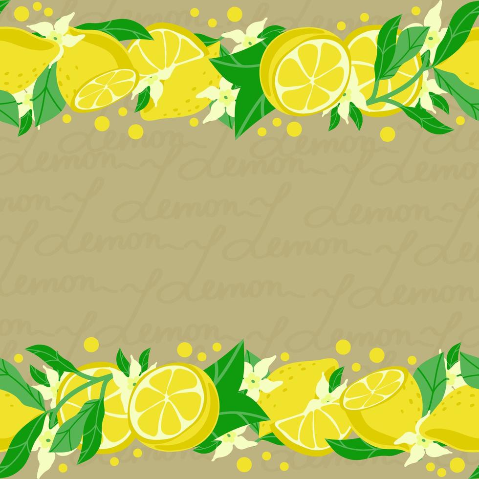 tablero de vacaciones decorado con limones amarillos maduros, dibujado a mano. aislado en un fondo antiguo. cartel de muestra, invitación de fiesta, pancarta de vacaciones, postal. ilustración de dibujos animados de primer plano vectorial. vector