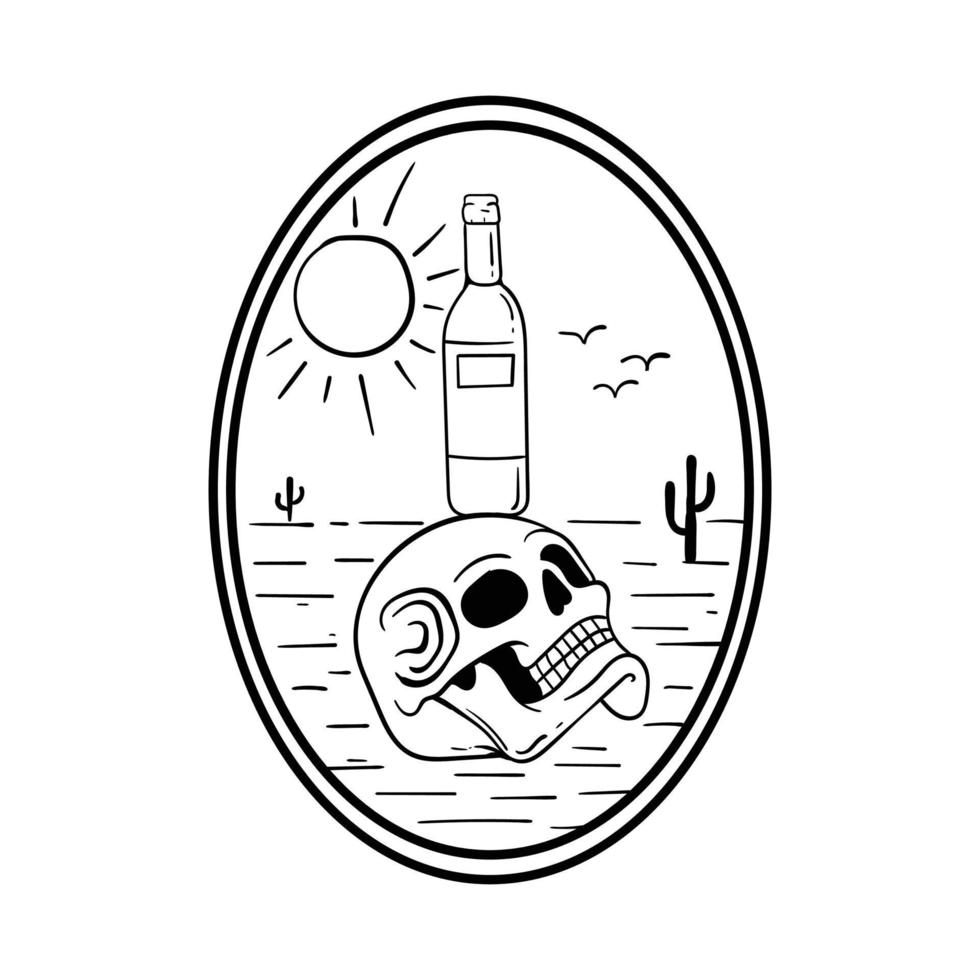 hand drawn skull desert doodle illustration for tattoo stickers etc vector