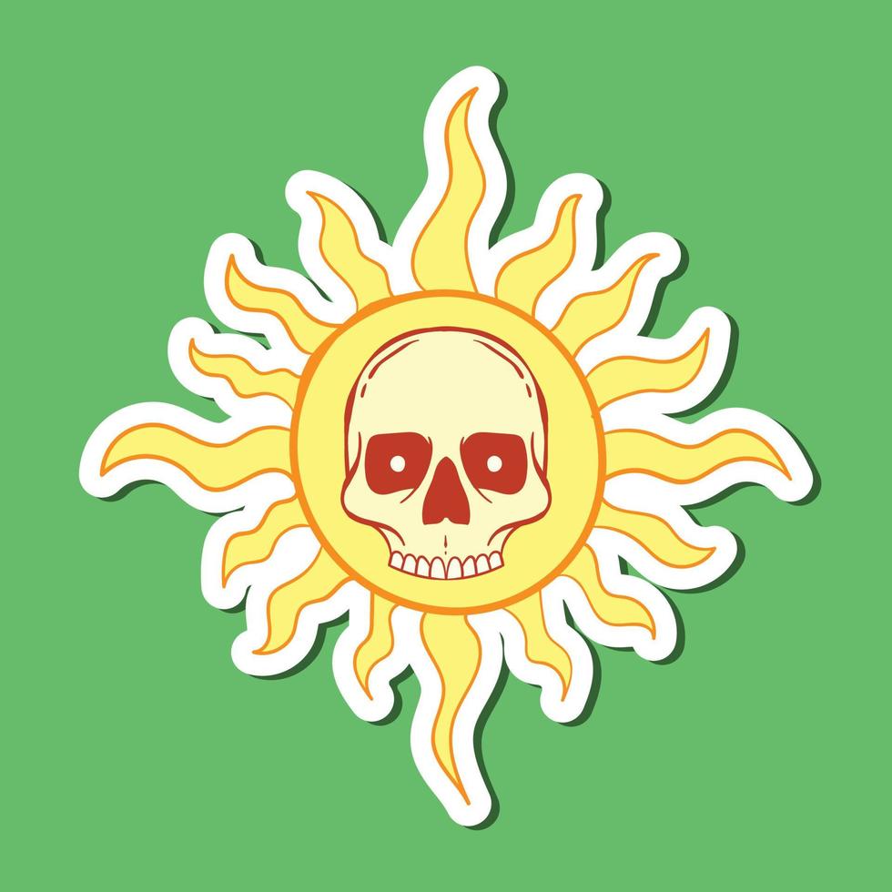 hand drawn yellow skull sun doodle illustration for stickers etc vector