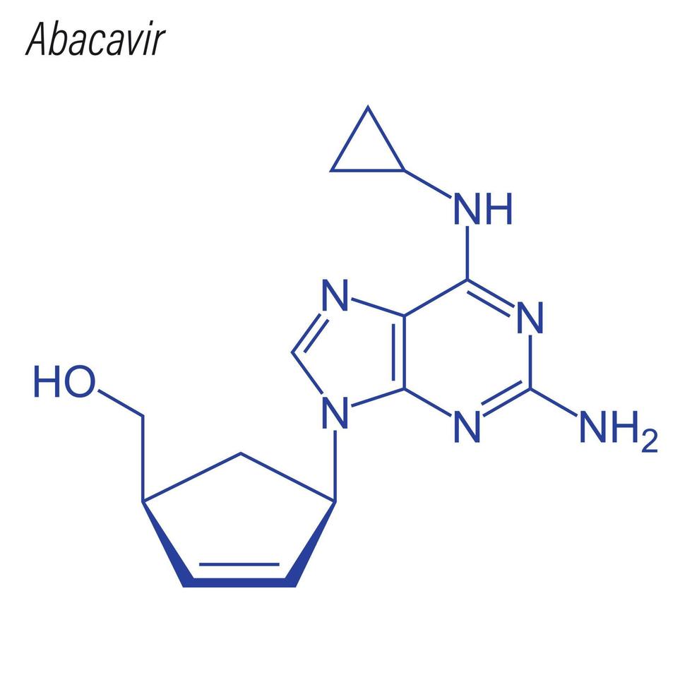 Vector Skeletal formula of Abacavir. Drug chemical molecule.