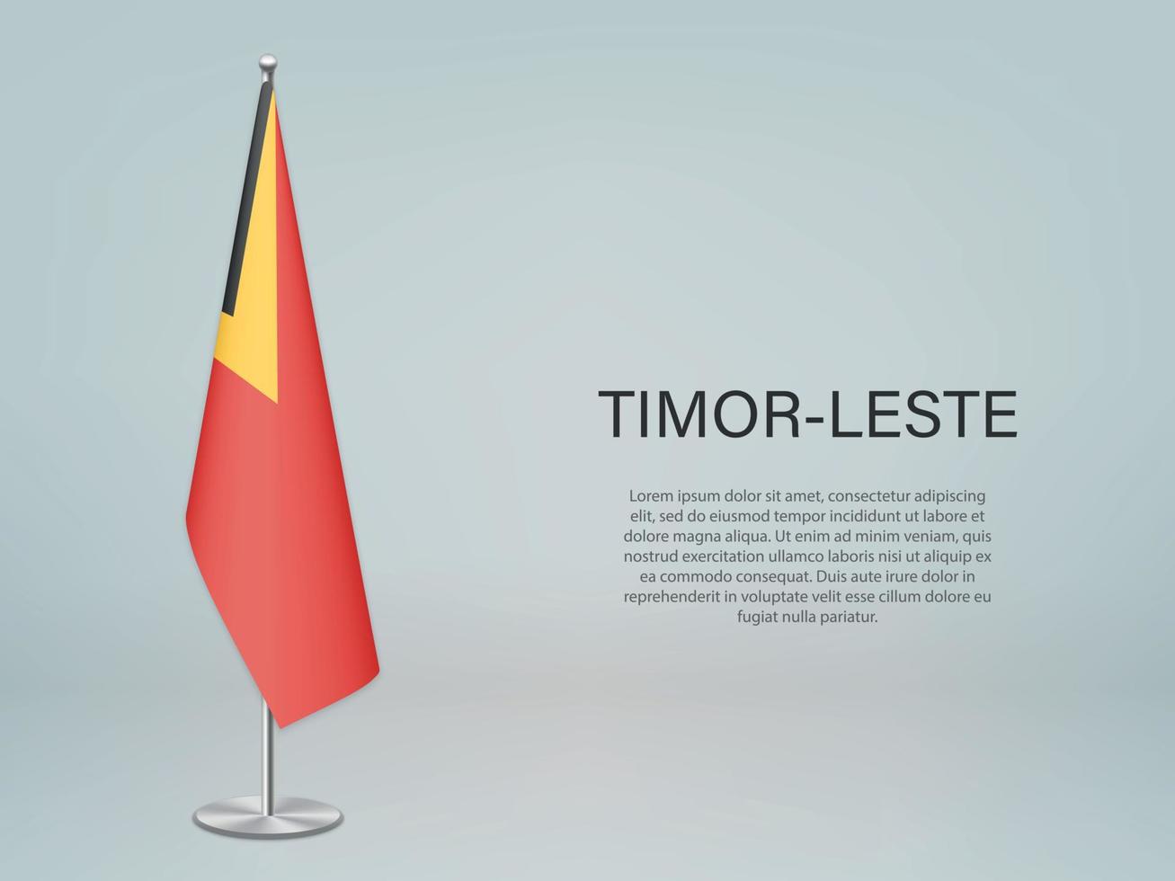 Timor-Leste hanging flag on stand. vector