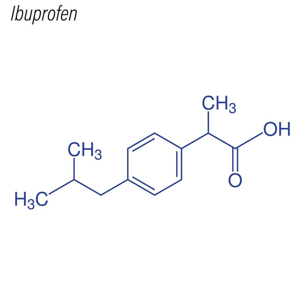 Vector Skeletal formula of Ibuprofen.