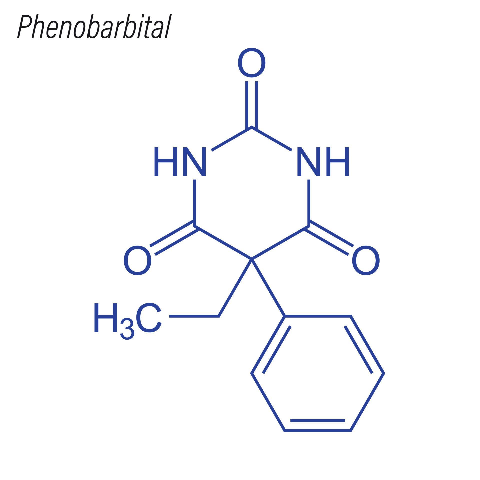 Vector Skeletal formula of Phenobarbital. Drug chemical molecule