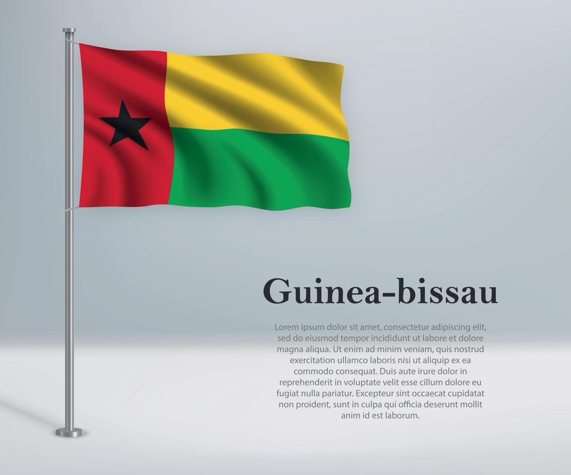 Waving flag of Guinea-Bissau on flagpole. vector