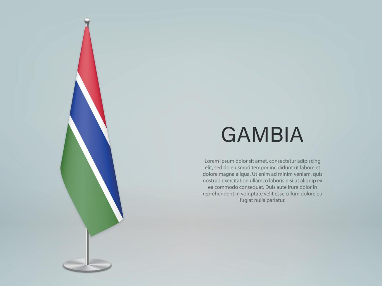 Gambia colgando la bandera en el stand. vector