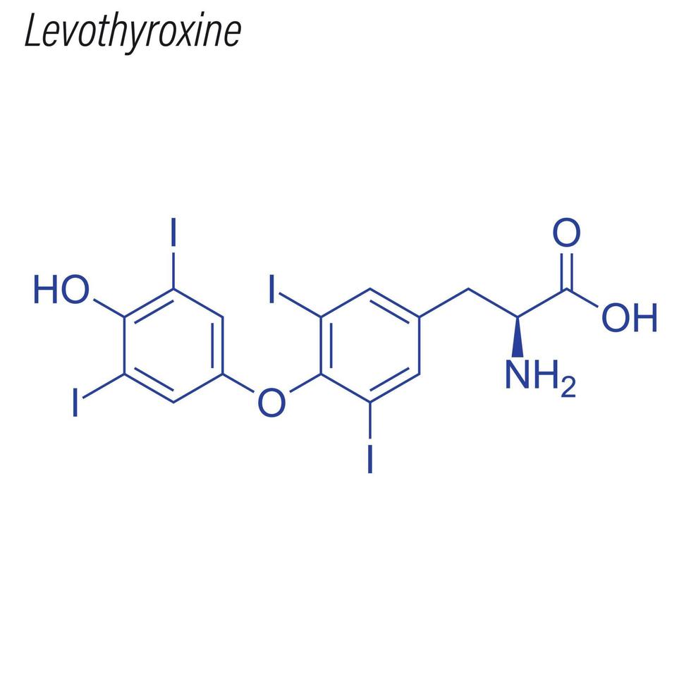 Vector Skeletal formula of Levothyroxine.