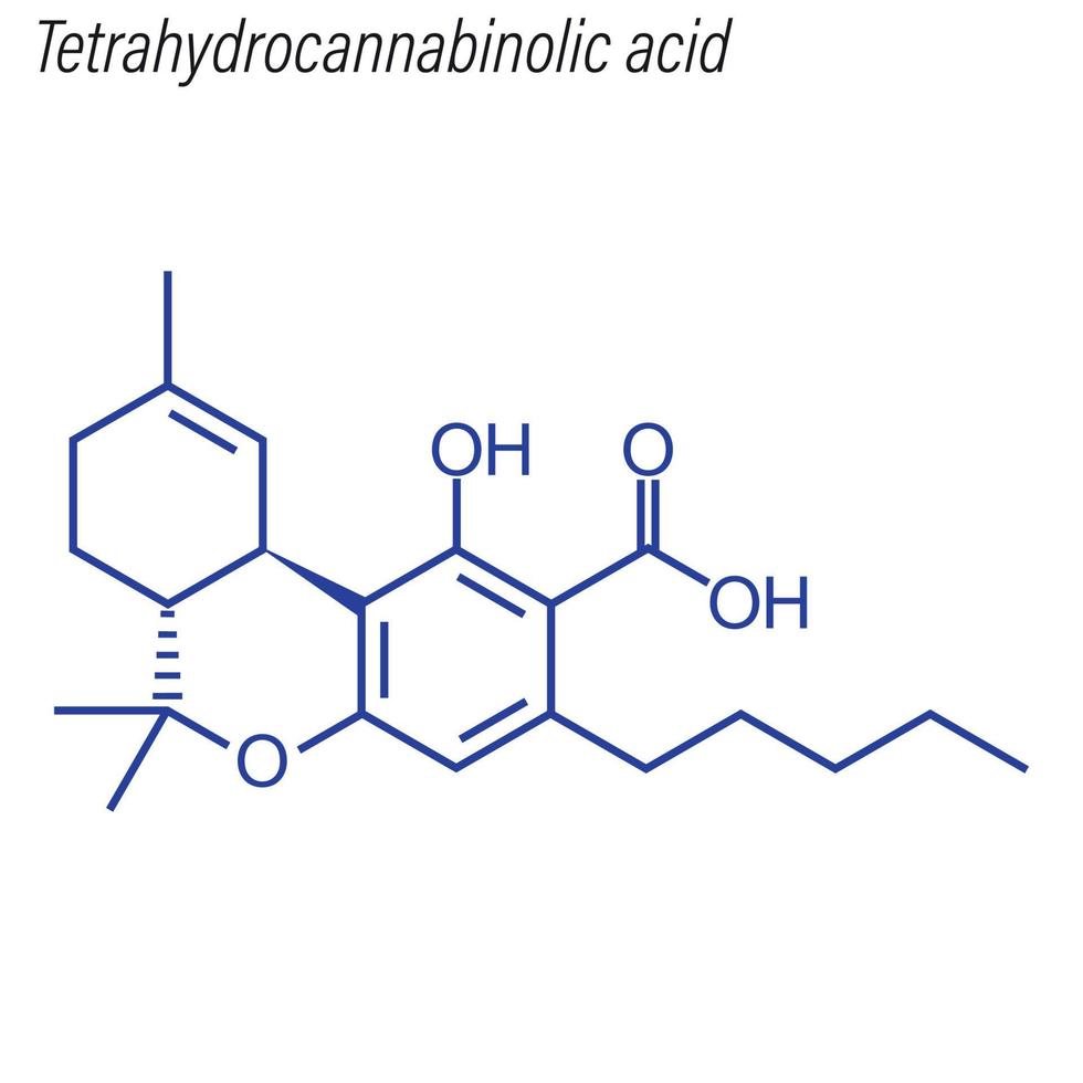 fórmula esquelética vectorial de ácido tetrahidrocannabinólico. vector