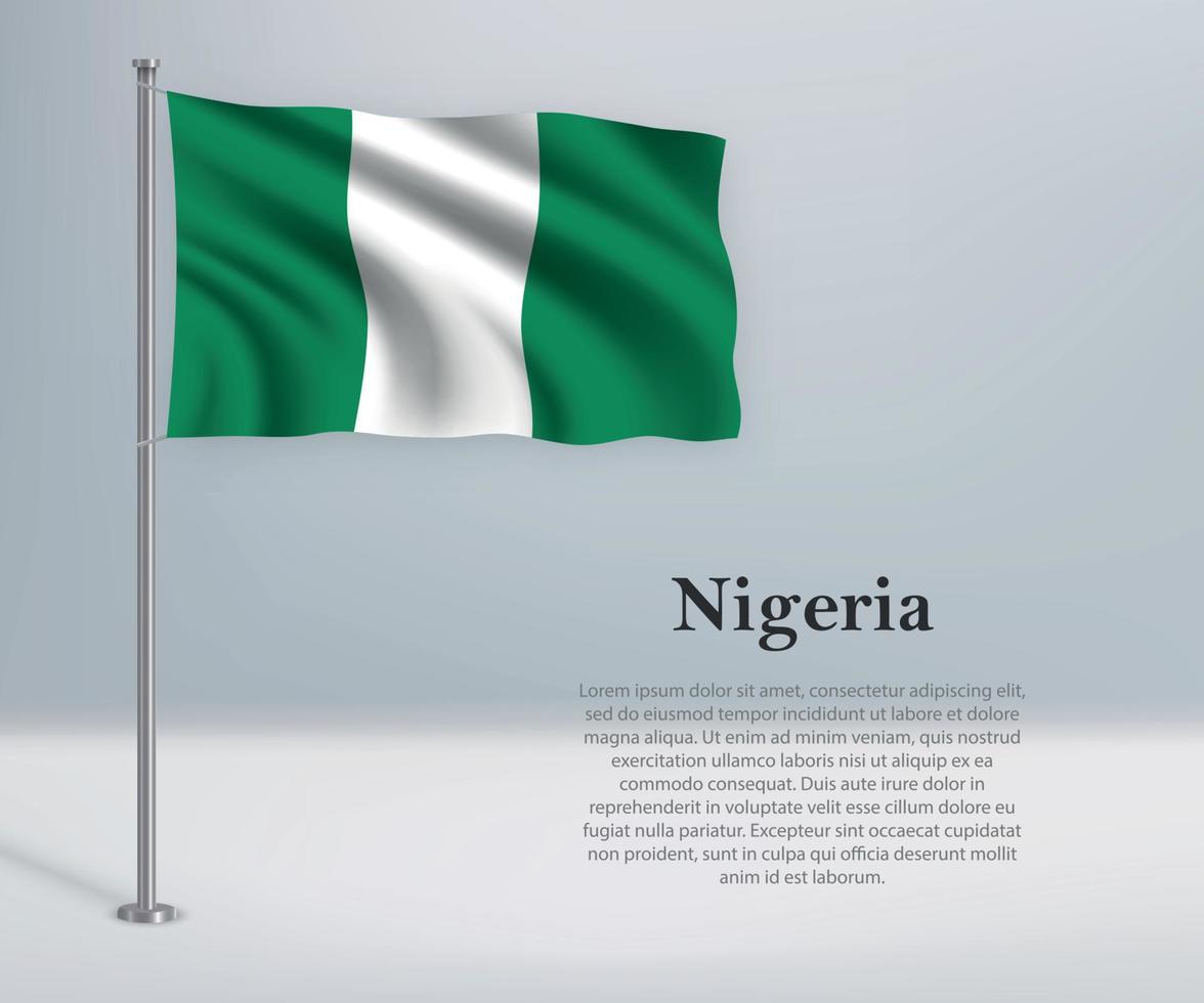 ondeando la bandera de nigeria en el asta de la bandera. vector