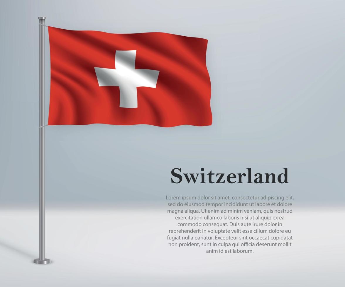 Waving flag of Switzerland on flagpole. vector