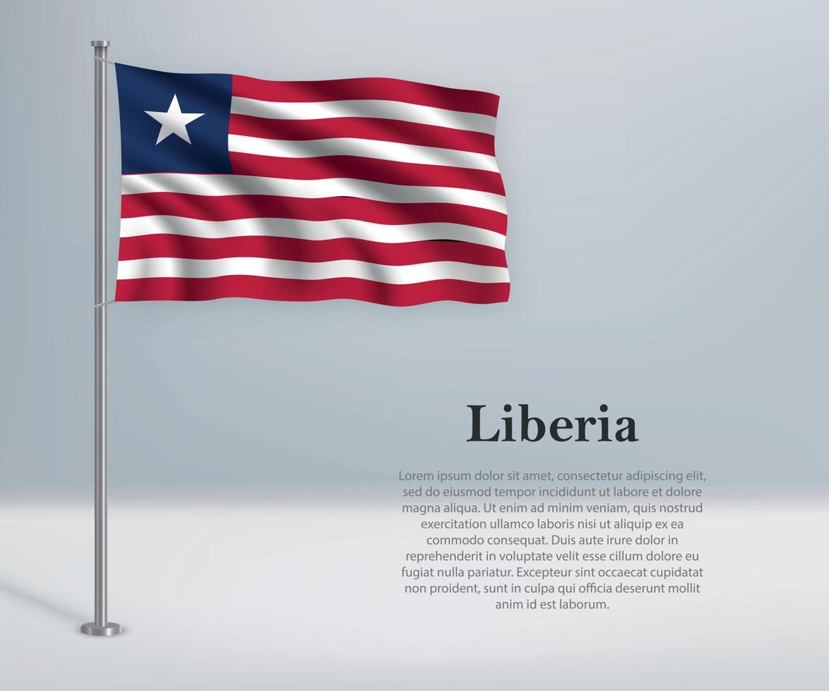 ondeando la bandera de liberia en el asta de la bandera. vector