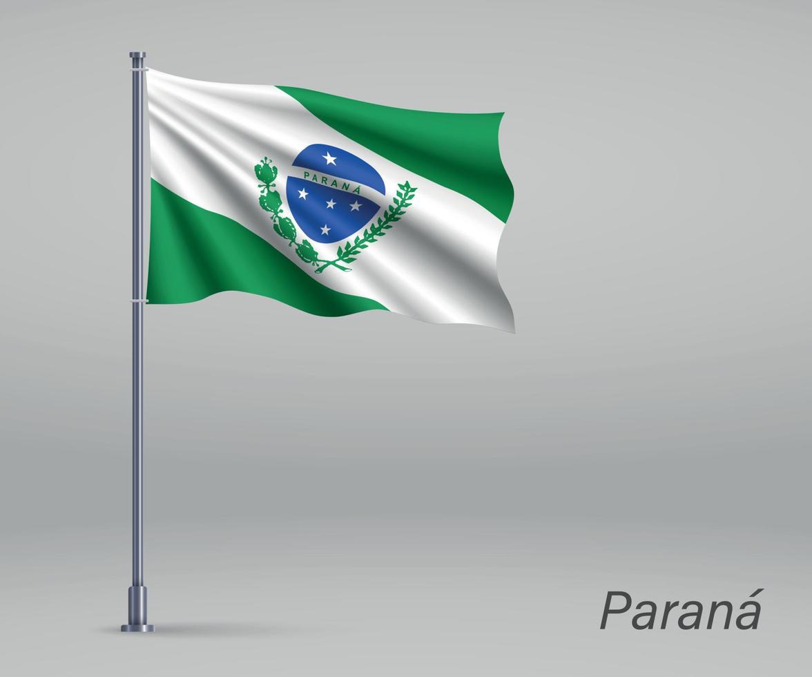 ondeando la bandera de paraná - estado de brasil en el asta de la bandera. vector