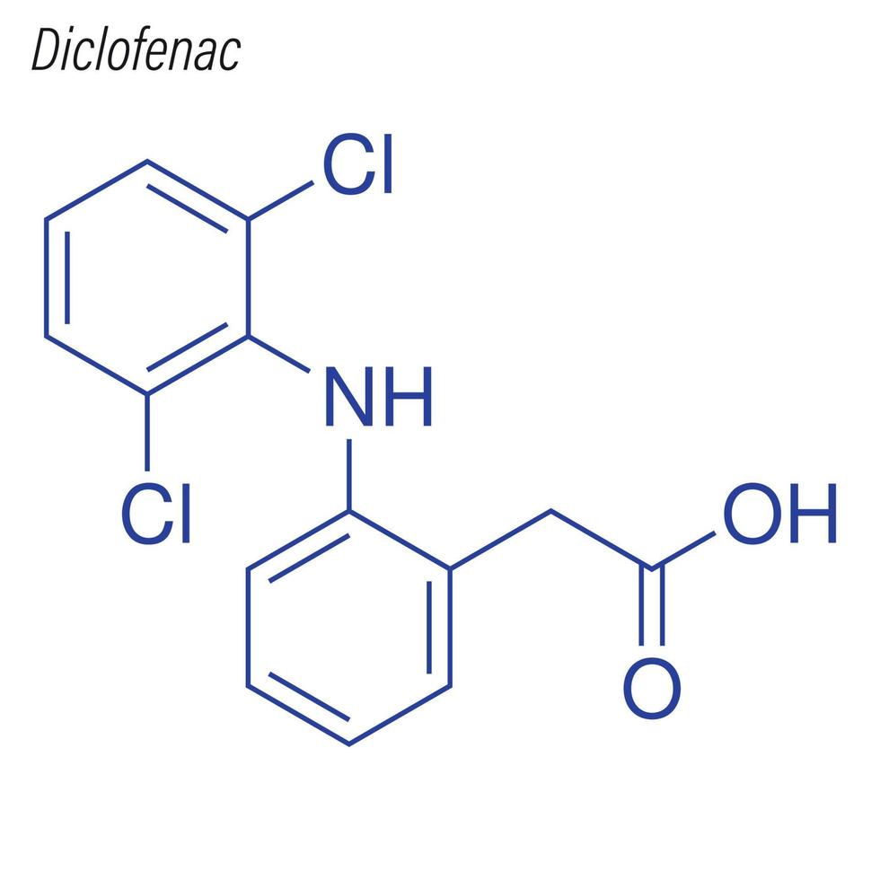 Vector Skeletal formula of Diclofenac.