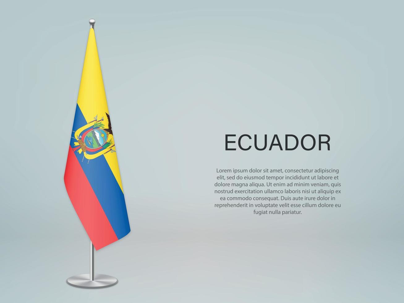 Ecuador hanging flag on stand. vector